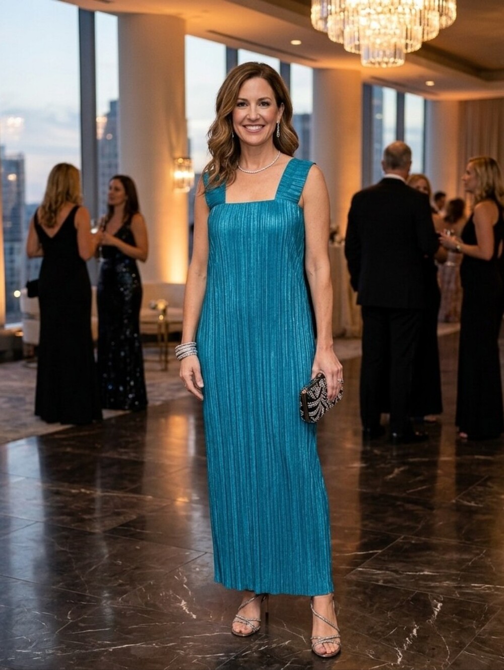 {Souk + Sepia} Metallic Teal Blue Ribbed Knit Dress with Top - XL
